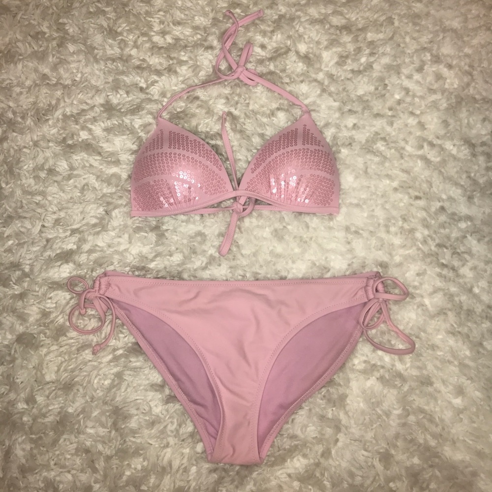 Pink Padded Sequin Bikini
